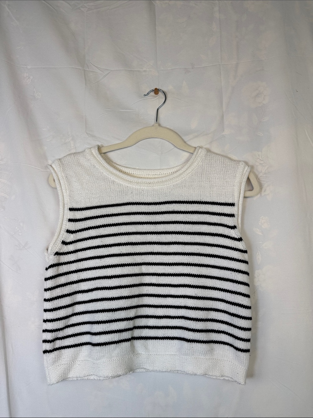 moon & madison White Knit Tank with Black Stripe Detail